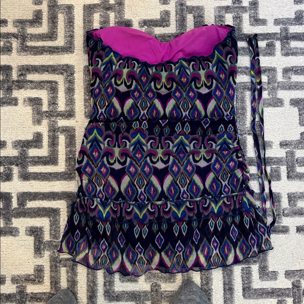 BECCA blue ikat print one piece ladies bathing suit size M - Picture 2 of 3